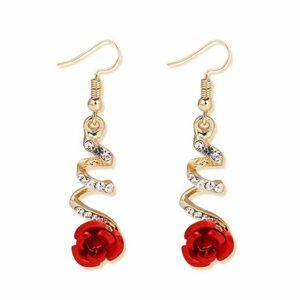 🆕 | Red Rose Floral | Zircon Rhinestone | Long Tassel Earrings